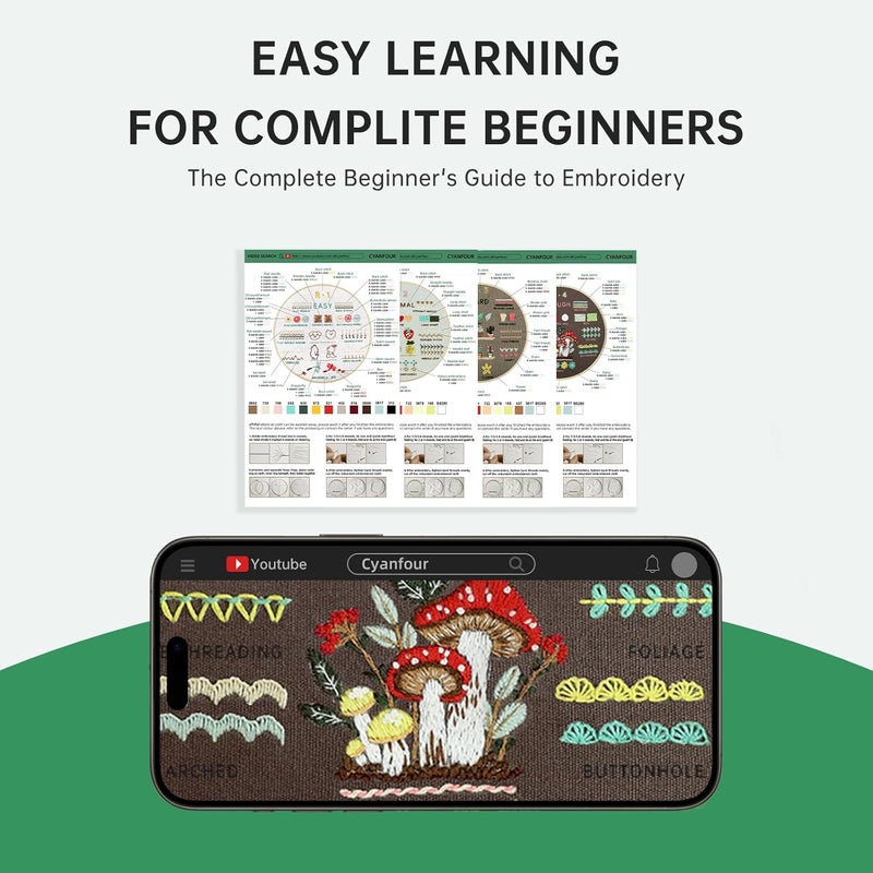 CYANFOUR Embroidery Kit for Beginners, 4 Stages to Learn 38 Stitches, with Step-by-Step Instructions and Clear Videos, Includes Multiple Accessories, Gift for Craft Lovers. - Image 5